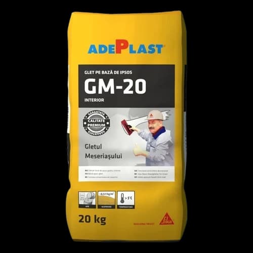 Gletul meseriasului Adeplast GM-20, pe baza de ipsos, interior, 20 kg